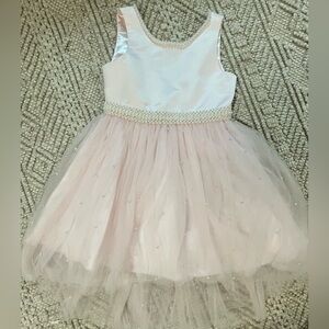 Couture Princess White Pink High-Low Pearl Tulle Formal Dress Sz 7